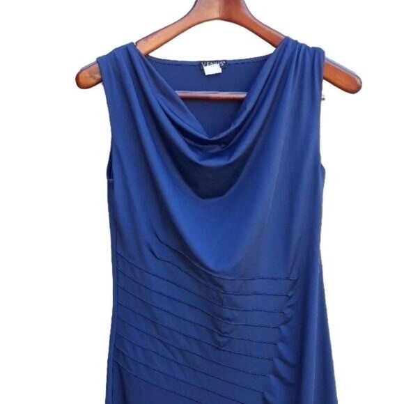 Venus Dress Sleeveless Draped Cowl Neck Diagonal Side Ruched Bodycon Navy Sz S - Picture 4 of 8
